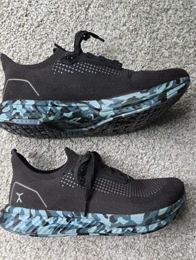 Flux Footwear Adapt Runner. Black Athletic Sneakers with Blue Camo Sole